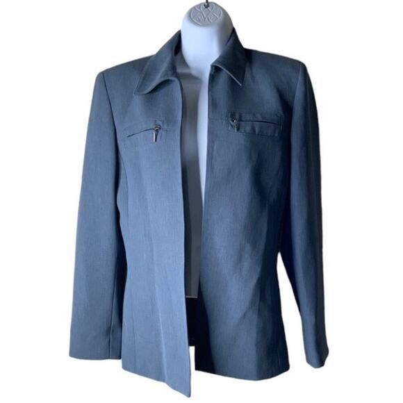 Vintage Kasper Open Front Lined Suit Blazer Womens Sz 6 Long Sleeve Zip Pockets - Picture 1 of 6